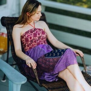 Darn Good Sedona Patchwork Halter Dress Silk Blend Size R (fits an 8-18)